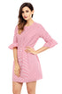 Sexy Red White Stripe Flounce Sleeve Seersucker Dress